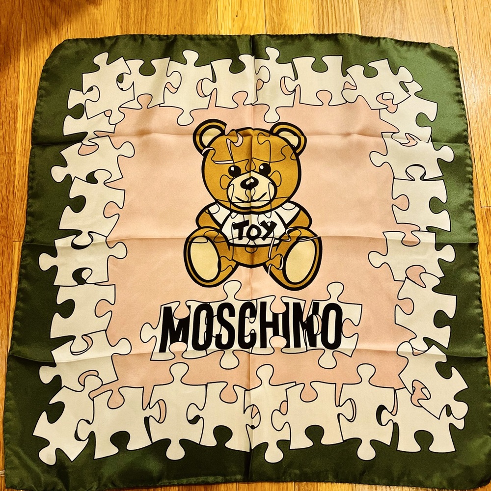 Moschino Teddy Bear Silk Square Scarf New with Tag